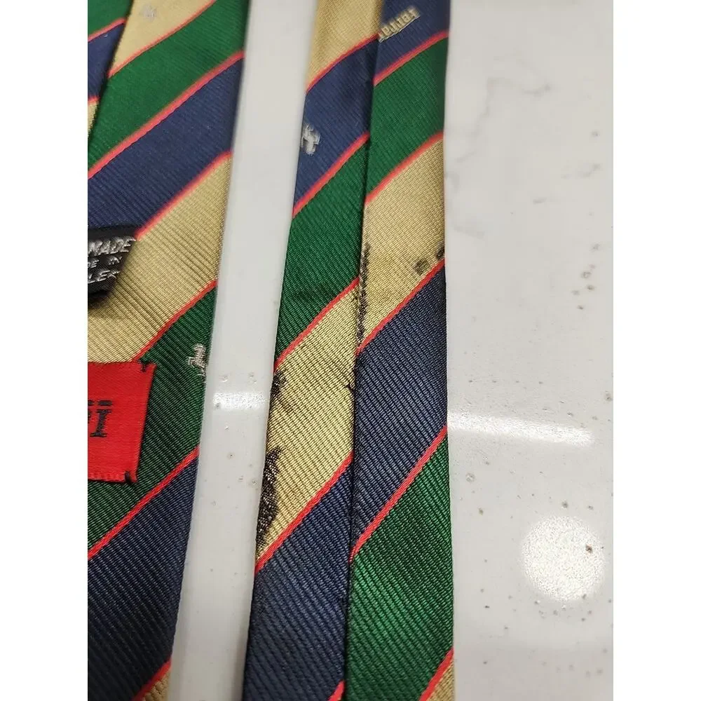 Ferrari Mens Silk Neck Tie Striped Repp Graphic‎ Hand Made Spain See Pics